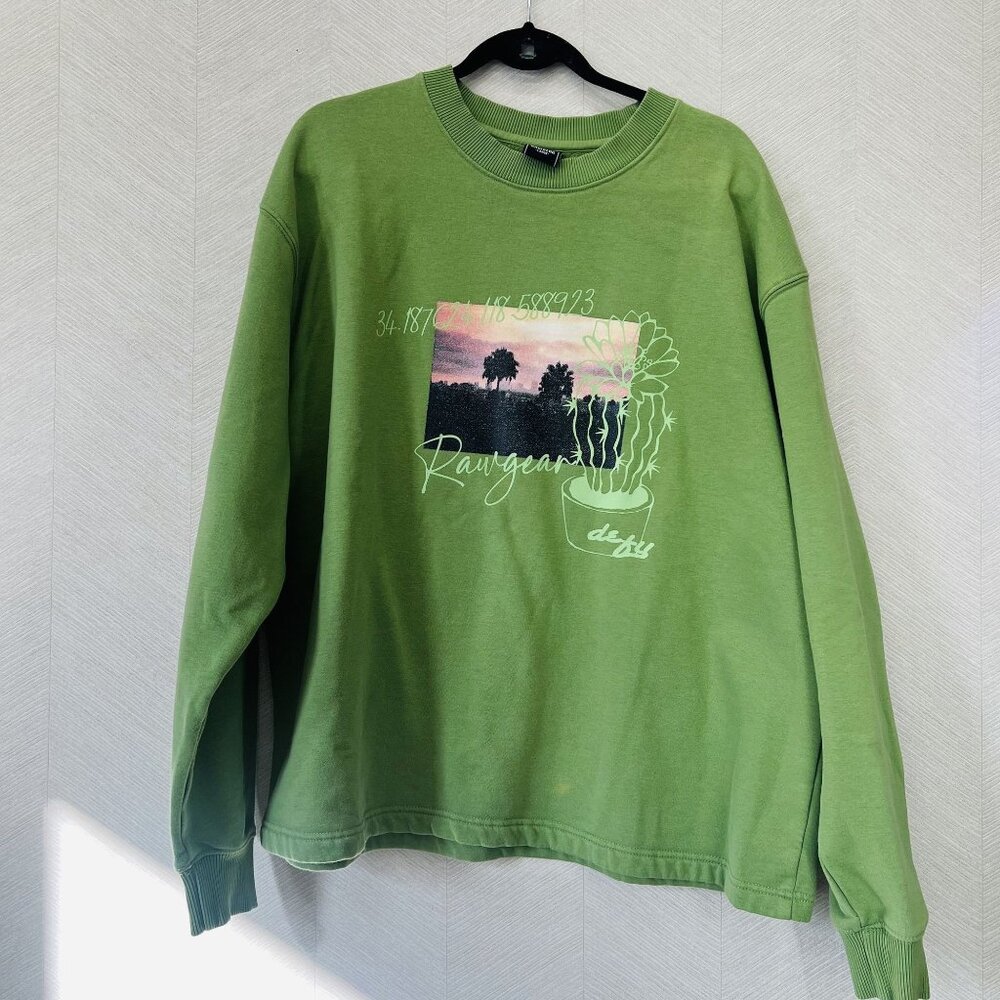 Rawgear Green Graphic Print Crewneck Sweater Mens Size L